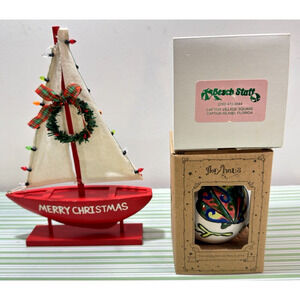 Lot of 3 Nautical Christmas Decor Blown Glass Ornaments Glory Haus Sailboat